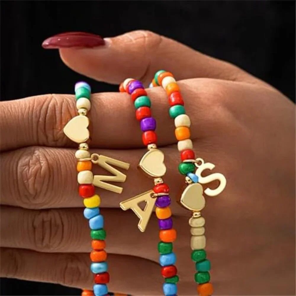 Initial Beaded Necklace Heart Letter Choker Colorful Girls Teen Jewelry Gift